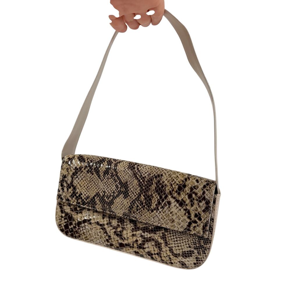 Snakeskin Print Small Leather Shoulder Bag Flap Strap Casual Corner